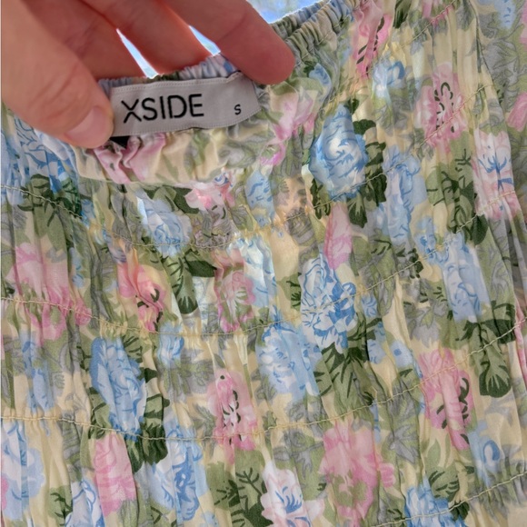 NWOT XSIDE Square Neck Floral Pastel Poplin Midi Puff Sleeve Dress Cottagecore S - Picture 9 of 9